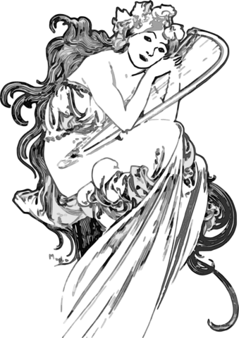 Woman With Harp Coloring Page